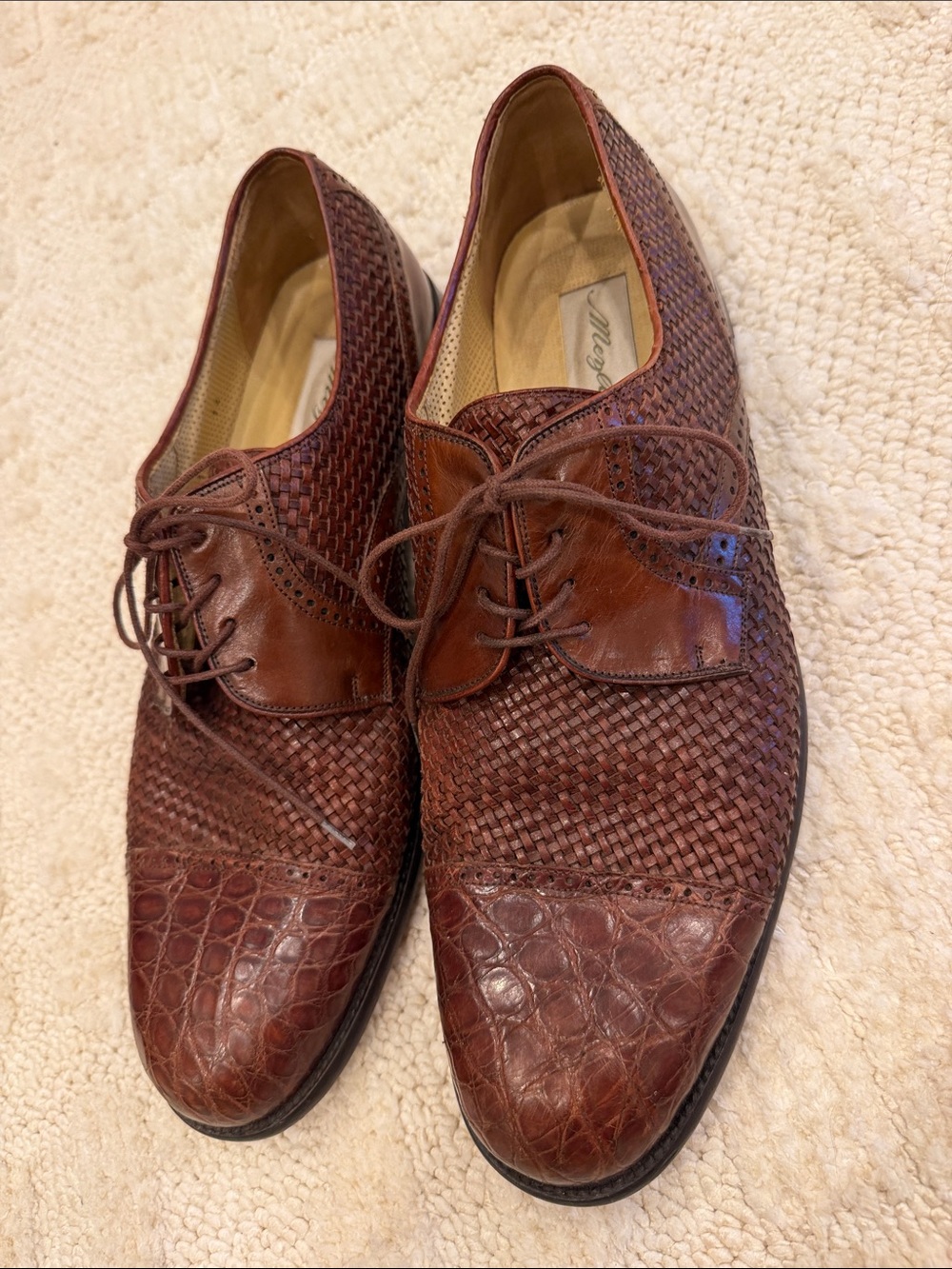 Mezlan Brown Acapulco II Crocodile Cap Toe Woven Leather Oxford Men's Size 14